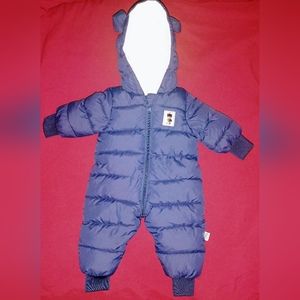 "Happy Cherry" Blue Baby Snowsuit Hoodie Romper